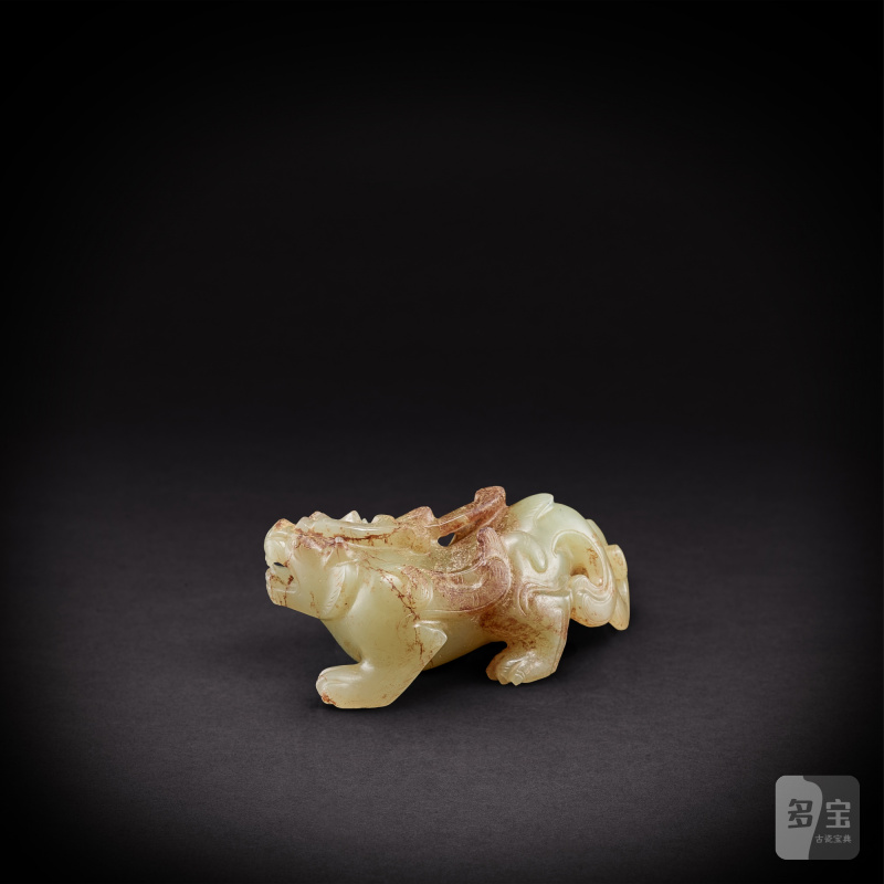 A white jade mythical beast, bixie, Han dynasty | 漢 白玉辟邪 - 图2